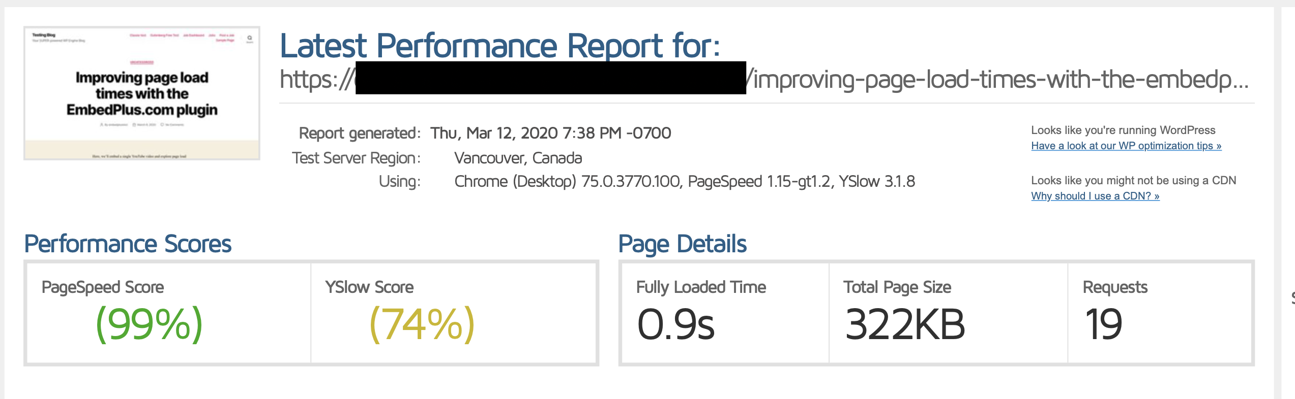 embedplus gtmetrix score top